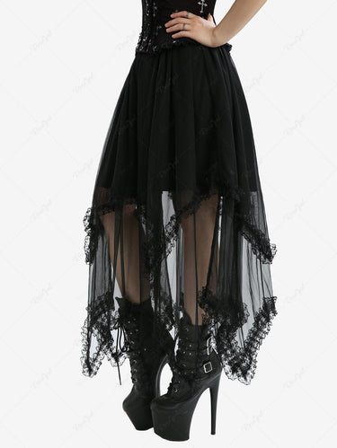 Gothic Solid Lace Handkerchief Asymmetric Skirt