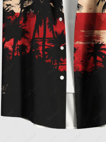 Gothic Plus Size Ink Painting Coconut Tree Patriotic American Flag Print Button Pocket Shirt For Men