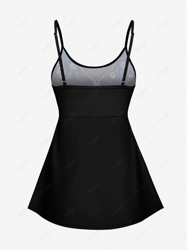 Gothic Plus Size Skull Galaxy Dreamcatcher Print Tankini Top(Adjustable Shoulder Strap)