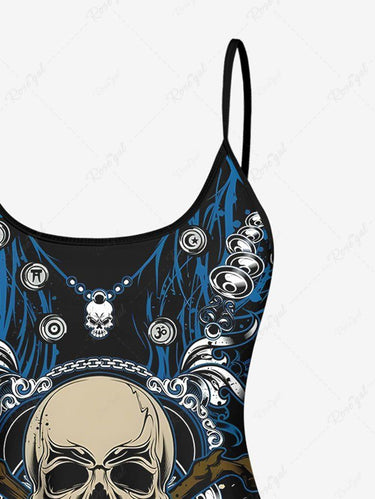 Gothic Plus Size Skull Galaxy Dreamcatcher Print Tankini Top(Adjustable Shoulder Strap)