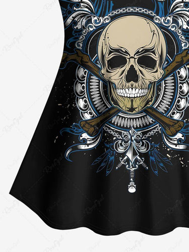 Gothic Plus Size Skull Galaxy Dreamcatcher Print Tankini Top(Adjustable Shoulder Strap)