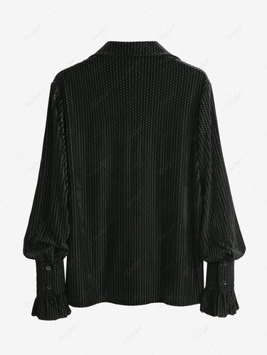 Gothic Zig Zag Striped Applique Lace Up Long Sleeve Turn-down Collar Blouse For Men