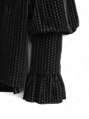 Gothic Zig Zag Striped Applique Lace Up Long Sleeve Turn-down Collar Blouse For Men