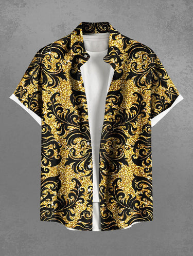 Gothic Plus Size Glitter Vintage Flower Print Button Pocket Shirt For Men