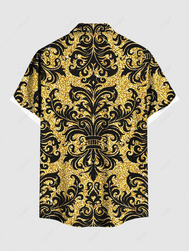 Gothic Plus Size Glitter Vintage Flower Print Button Pocket Shirt For Men
