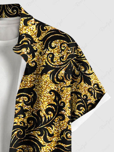 Gothic Plus Size Glitter Vintage Flower Print Button Pocket Shirt For Men