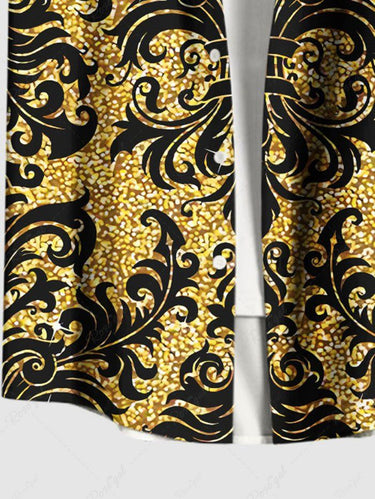 Gothic Plus Size Glitter Vintage Flower Print Button Pocket Shirt For Men