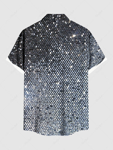 Gothic Plus Size Glitter Sequins Galaxy Print Button Pocket Shirt For Men