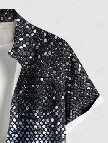 Gothic Plus Size Glitter Sequins Galaxy Print Button Pocket Shirt For Men