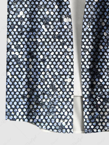 Gothic Plus Size Glitter Sequins Galaxy Print Button Pocket Shirt For Men