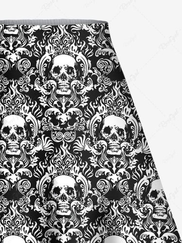 Gothic Plus Size Vintage Floral Pattern Skull Print Split A Line Skirt