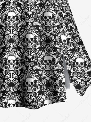 Gothic Plus Size Vintage Floral Pattern Skull Print Split A Line Skirt