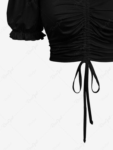 Gothic Plus Size Cold Shoulder Puff Sleeves Cinched Solid Cami Top