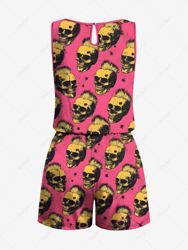 Gothic Plus Size Rock Skull Stars Print Drawstring Pocket Romper