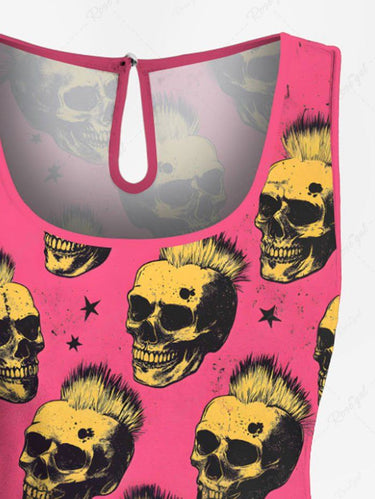 Gothic Plus Size Rock Skull Stars Print Drawstring Pocket Romper