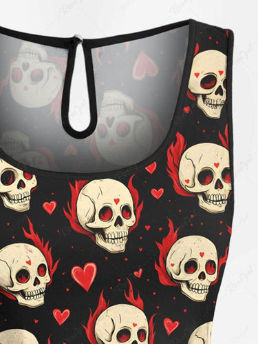 Gothic Plus Size Skull Heart Print Drawstring Pocket Romper