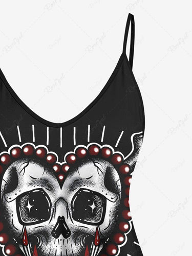Gothic Plus Size Skull Heart Bone Print Cami Top