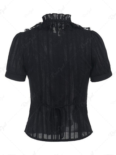 Gothic 100% Cotton Jacquard Textured Ruffles Full Buttons Blouse