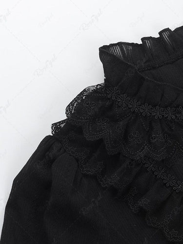 Gothic 100% Cotton Jacquard Textured Ruffles Full Buttons Blouse