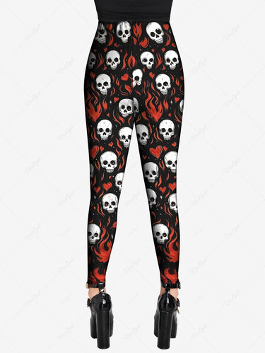 Gothic Plus Size Skull Heart Fire Flame Printed Skinny Leggings