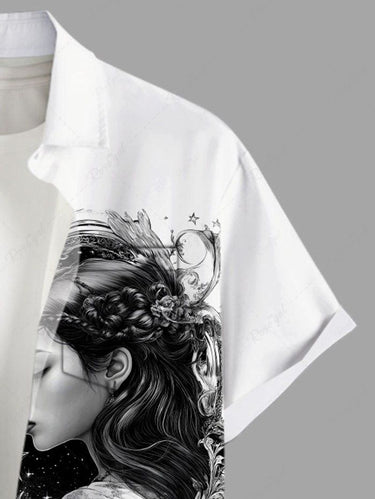 Gothic Plus Size Twin Sisters Print Button Pocket Shirt For Men