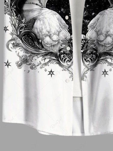 Gothic Plus Size Twin Sisters Print Button Pocket Shirt For Men