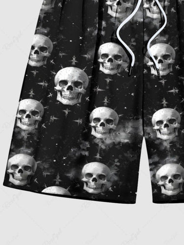 Gothic Plus Size Skull Print Drawstring Beach Shorts For Men