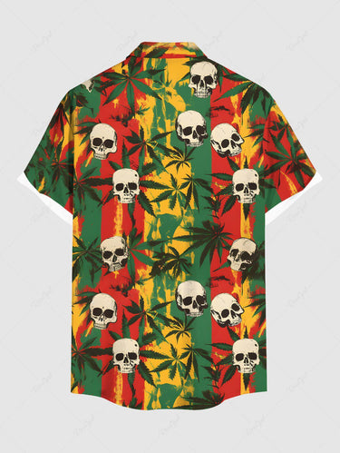 Gothic Plus Size Painting Striped Coconut Tree Skull Print Hawaii Button Pocket Shirt For Men