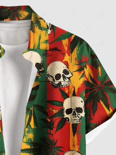 Gothic Plus Size Painting Striped Coconut Tree Skull Print Hawaii Button Pocket Shirt For Men