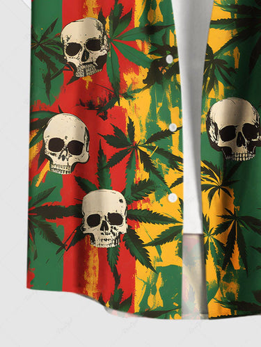 Gothic Plus Size Painting Striped Coconut Tree Skull Print Hawaii Button Pocket Shirt For Men