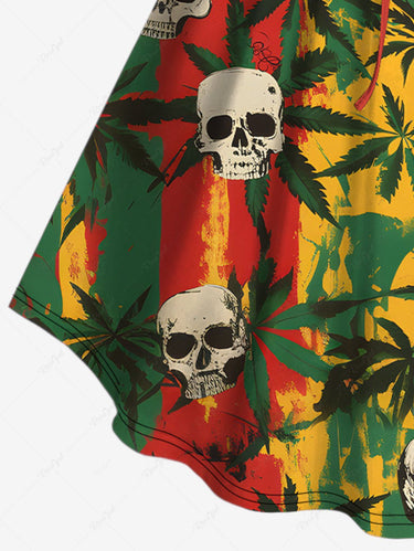 Gothic Plus Size Painting Striped Coconut Tree Skull Print Hawaii Cinched Tank Top