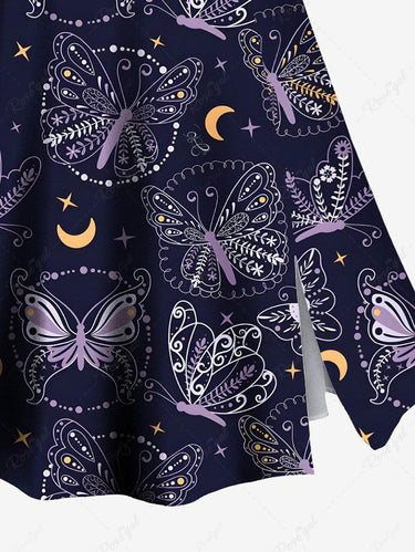Gothic Plus Size Butterfly Moon Star Print Split A Line Skirt