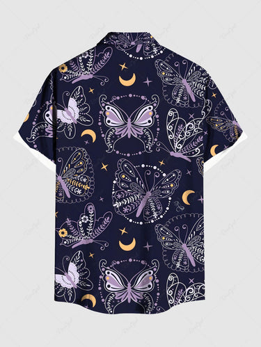 Gothic Plus Size Butterfly Moon Star Print Button Pocket Shirt For Men