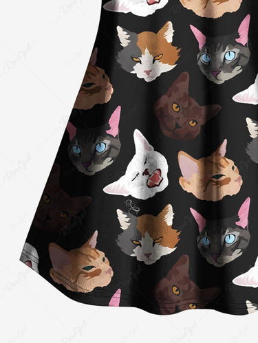 Gothic Plus Size Colorful Cat Printed Cami Top(Adjustable Shoulder Strap)