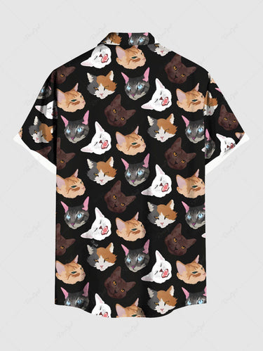 Gothic Plus Size Colorful Cat Print Button Pocket Shirt For Men
