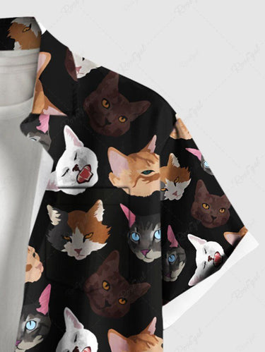 Gothic Plus Size Colorful Cat Print Button Pocket Shirt For Men