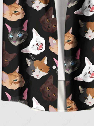 Gothic Plus Size Colorful Cat Print Button Pocket Shirt For Men