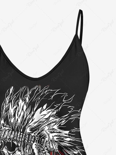 Gothic Plus Size Feather Ethnic Skull Patriotic American Flag Printed Cami Top(Adjustable Shoulder Strap)