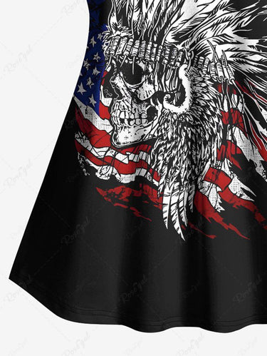 Gothic Plus Size Feather Ethnic Skull Patriotic American Flag Printed Cami Top(Adjustable Shoulder Strap)