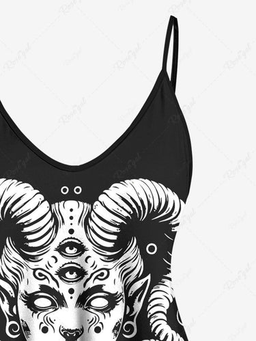 Gothic Plus Size Sheep Horns Wizard Printed Cami Top(Adjustable Shoulder Strap)