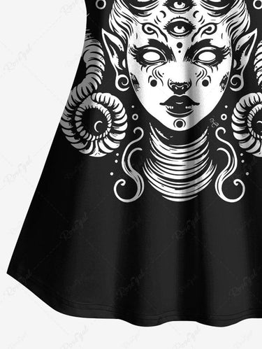 Gothic Plus Size Sheep Horns Wizard Printed Cami Top(Adjustable Shoulder Strap)