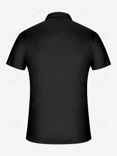 Gothic Plus Size Patriotic American Flag Skull 3D Lace Up Print Zipper Turn-down Collar Polo Shirt For Men