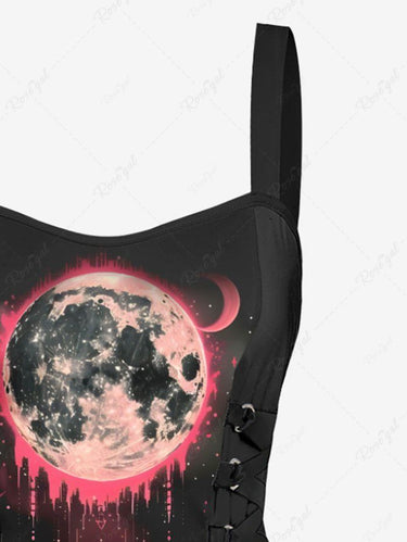 Gothic Sun Moon Galaxy Print Lace Up A Line Tank Dress