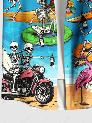 Gothic Plus Size Coconut Tree Skeleton Motorcycle Flamingo Sea Balloon Beach Print Hawaii Shirt For Men