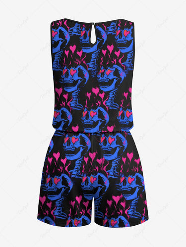 Gothic Plus Size Skull Heart Print Drawstring Pocket Romper