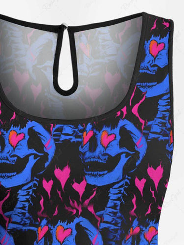 Gothic Plus Size Skull Heart Print Drawstring Pocket Romper