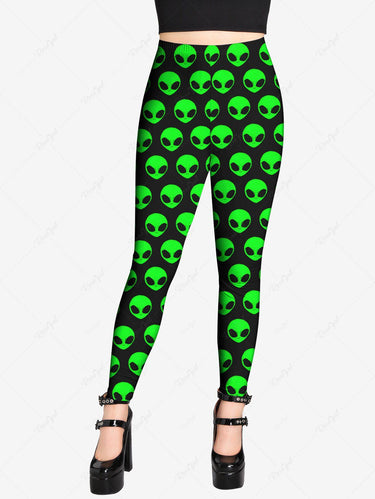 Gothic Plus Size Skull Alien Print Skinny Leggings