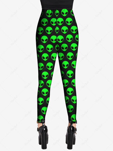 Gothic Plus Size Skull Alien Print Skinny Leggings