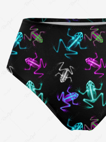 Gothic Plus Size Skeleton Frog Print Lace Up Tankini Swimsuit (Adjustable Shoulder Strap)