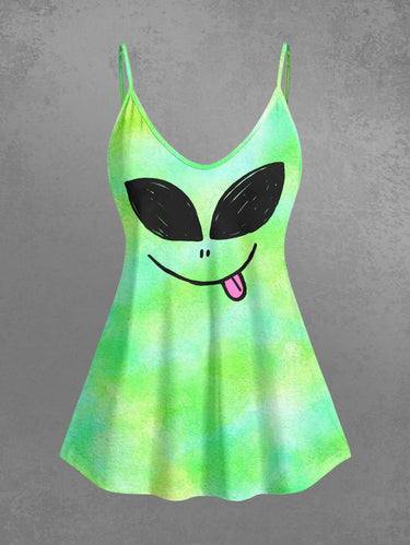 Gothic Plus Size Tie Dye Ombre Skull Alien Print Cami Top